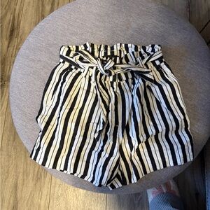 Dynamite Black and White Striped High Waist Paper bag Shorts